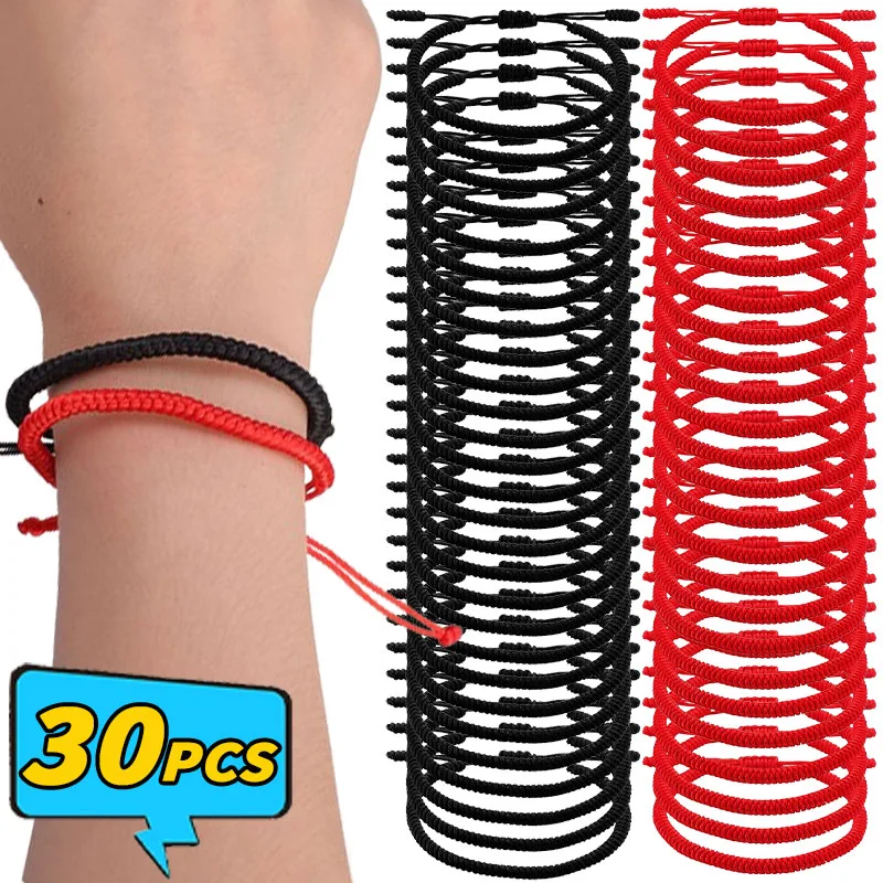 Pulseras budistas de hilo rojo para hombres y mujeres, brazaletes ajustables, hecho a mano amuleto, pulsera de la suerte, joyería con dijes, 30/1 piezas