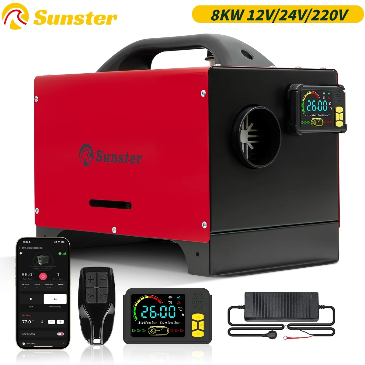 8 kW-os dízel légfűtő 12V/24V/220V Bluetooth LCD vezérlésű belső ciklusú lakókocsi, teherautó, lakóautó parkolófűtéséhez