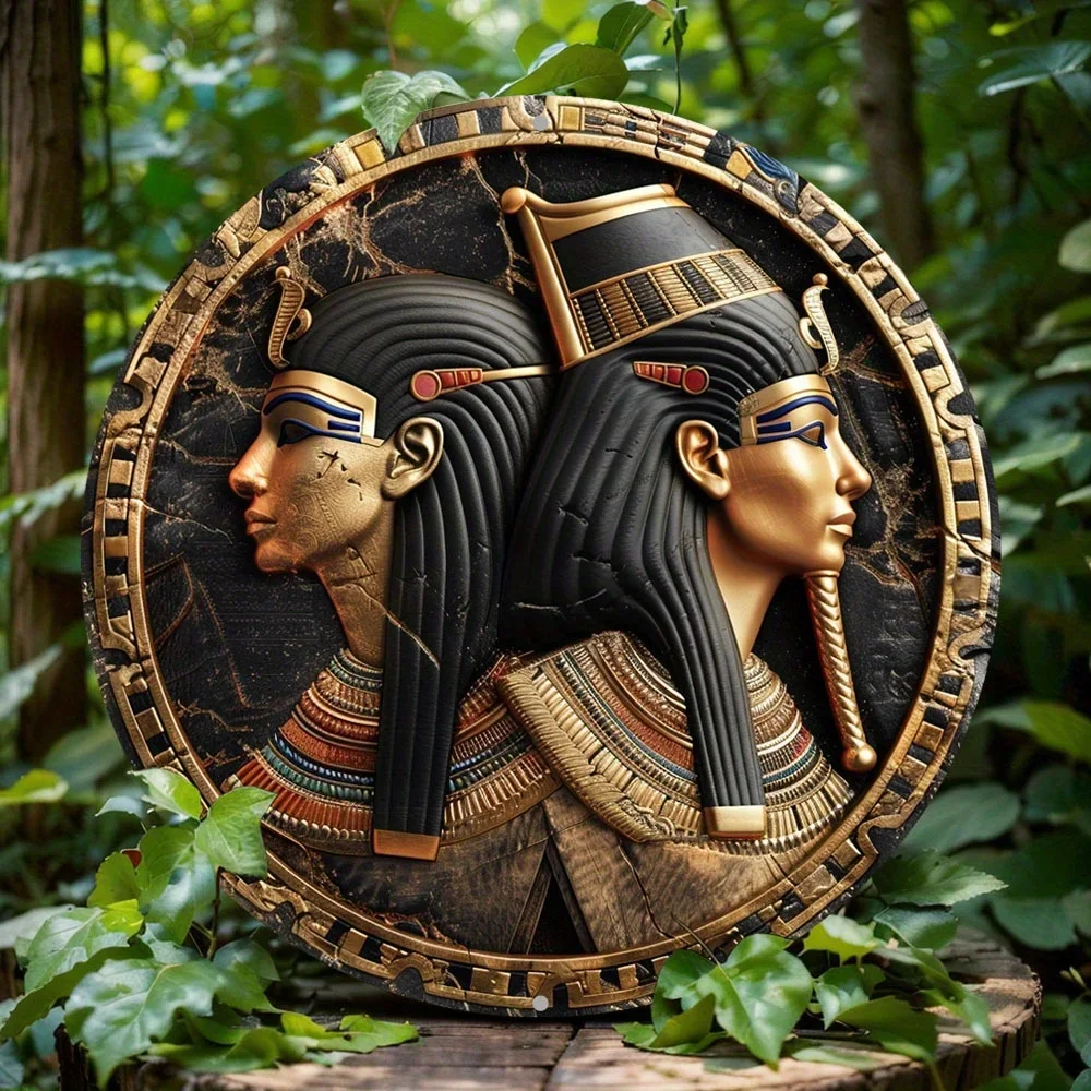 

Round Aluminum Metal Decor Sign, 2D Flat Print, Egyptian Mythology Themed, Decor for Home, Cafe, Wall Decoration, Holiday Gift
