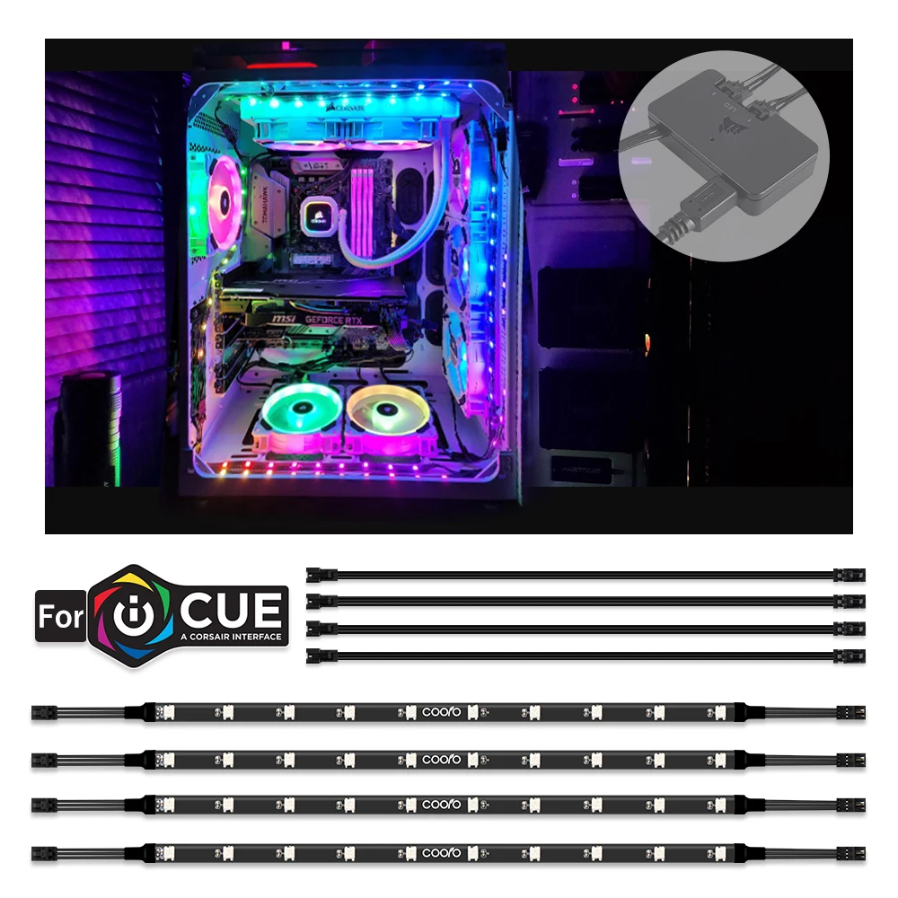 Addressable WS2812b Digital LED Strip for iCUE a CORSAIR Interface, Rainbow RGB LED Lighting Kit for PC Computer Case Decor