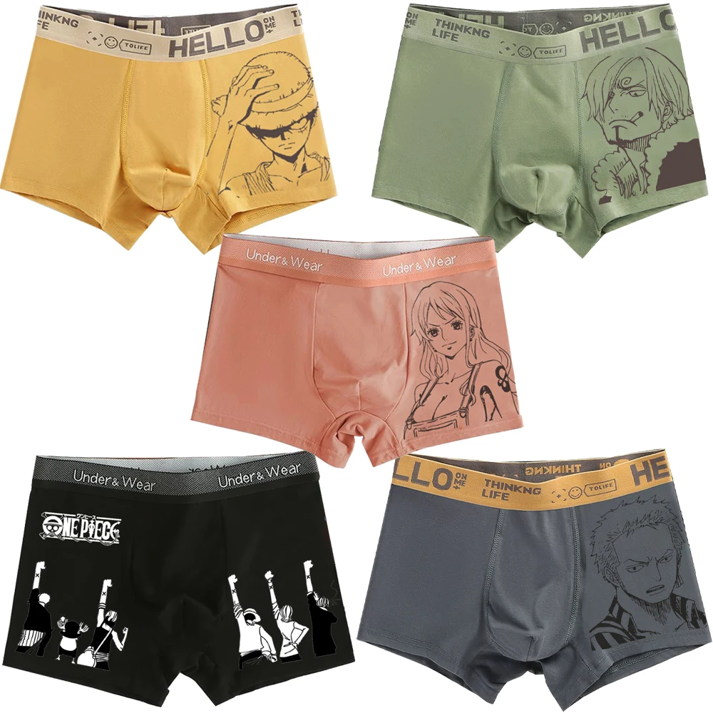 One Piece Monkey D. Luffy Ace Roronoa Zoro Nami Sanji Men\'s Underpants Anime Antibacterial Men\'s Boxer Briefs Boys Shorts Pants