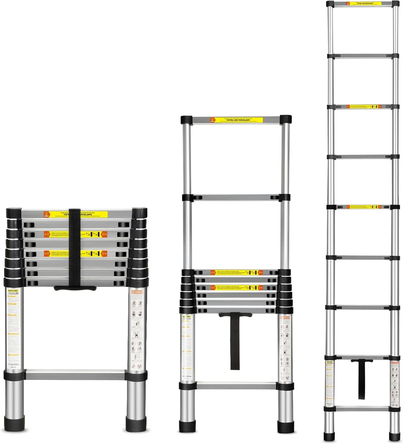 Telescopische ladder, 8,5 FT aluminium telescopische verlengladder, multifunctioneel ontwerp, antislipvoeten, perfect voor huishoudelijk gebruik, uit