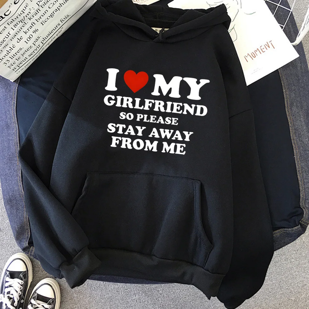 Ich liebe meinen Freund, ich liebe meine Freundin, Kapuzenpullover, Comic-Muster, gemustert, Grafik, Kawaii, Anime, Damen-Pullover, Trainingsanzüge, elegant