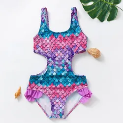 Summer New 3~12 Years Old Children's Swimsuit Gradient Fish Scale Girls Swimsuit Integrated Children's Swimsuit