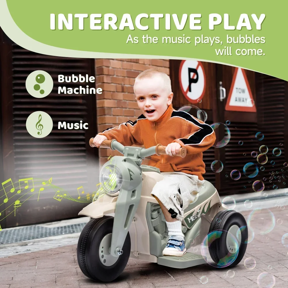 6V Kids Motorcycle Bubble Car 3 Wheel Electric Ride On Toy Kid Motorcycle With LED Headlight Music Forward Reverse For Toddlers