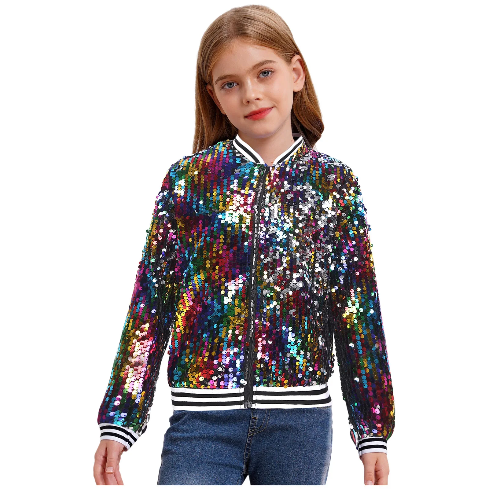 Chaquetas de lentejuelas a la moda para chicas, ropa de calle para niños, abrigo con cremallera, prendas de vestir exteriores para actuación, baile de Jazz, disfraz de fiesta de cumpleaños