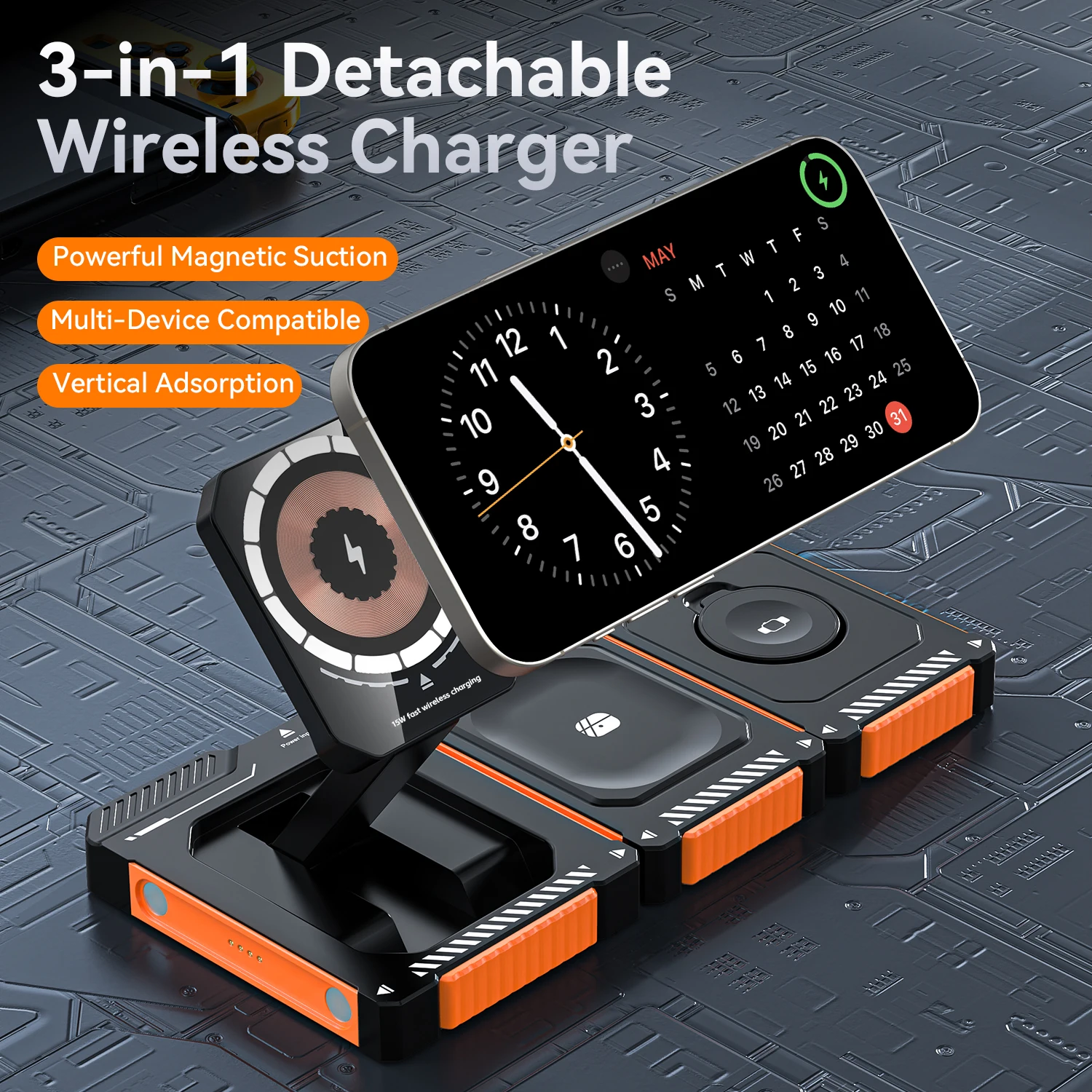 

Three-in-one Folding Wireless Charger Magnetic Charger Desktop Wireless Charging Stand For IPhone 14 15 16 IWatch IPod