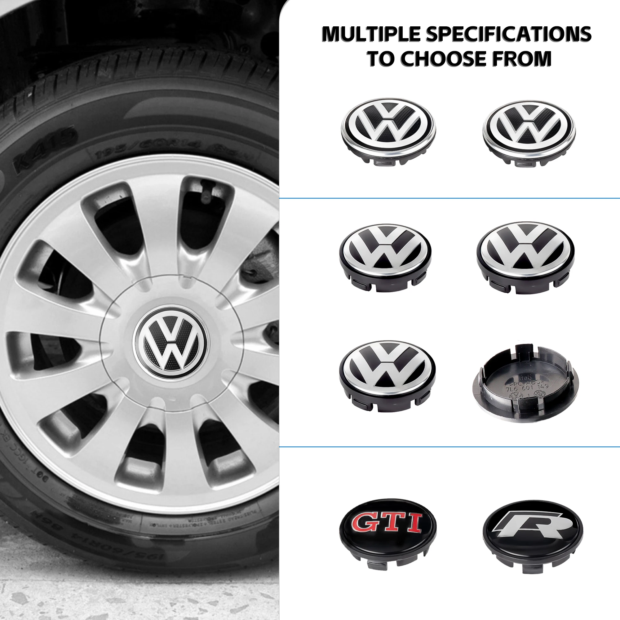 56mm 65mm 66mm Original Hubcap Car Styling Wheel Center Hub Caps Covers Covers Emblem Replacement for Volkswagen VW R GTI Golf 5