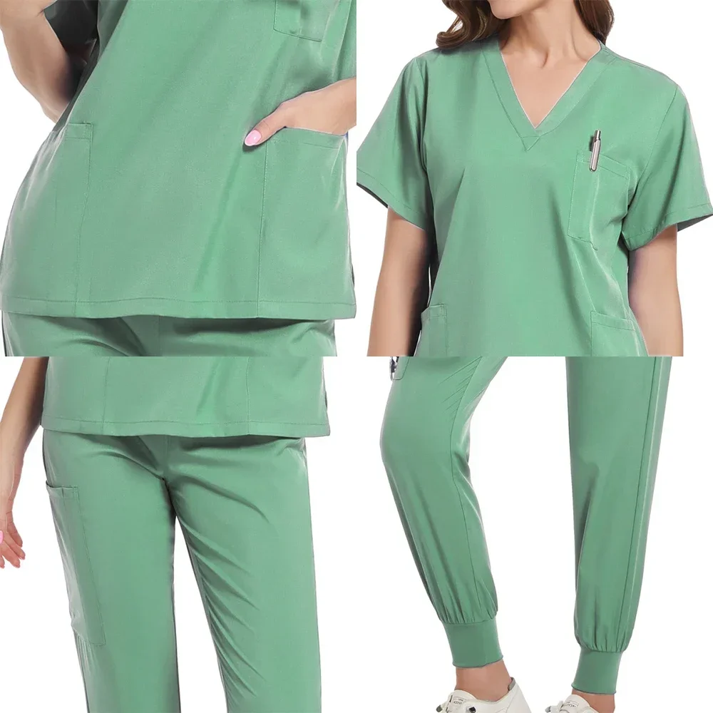 Atasan Scrub medis kerah V blus lengan pendek kasual blus farmasi keseluruhan wanita Scrub pakaian seragam perawat baju