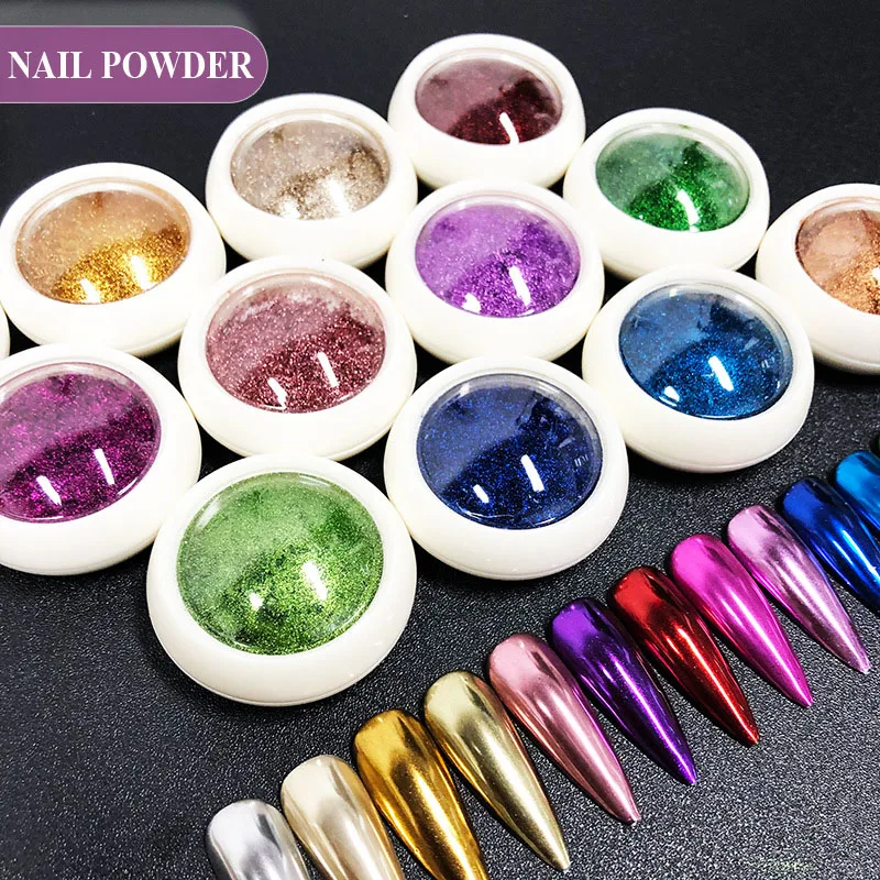 1Box With Brush Nail Chrome 17Colors Metallic Dust UV Nail Polish Gel Powder Holographic Nail Art Decorations