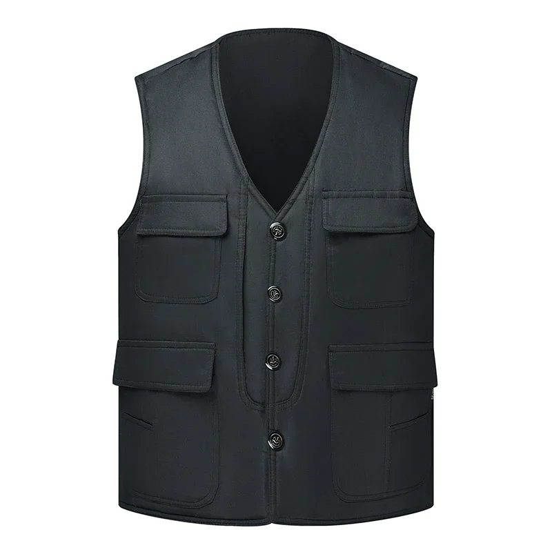 

Outdoor Cotton Plus Velvet Vest Men's Puffer Multi Pocket Loose Vest Workwear Men Windproof Casual Sleeveless Jackets Warm Vest