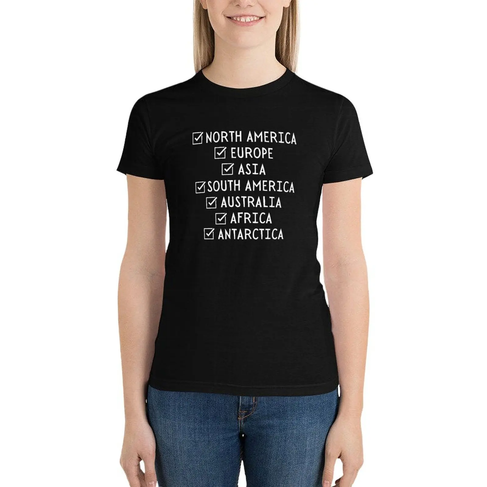 Seven Continents camiseta de lista, ropa estética personalizada, ropa bonita, camisas de entrenamiento de gran tamaño para mujer