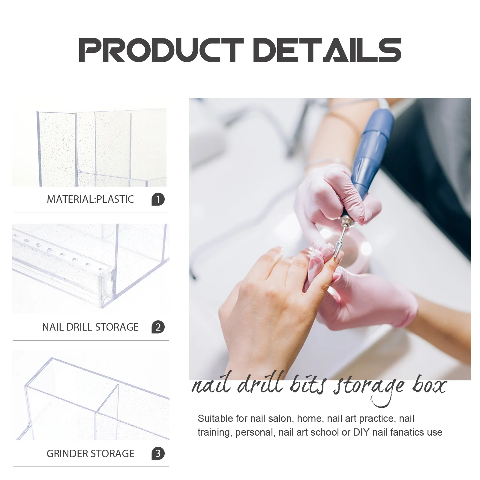 

Nail Drill Bit Organizer Dustproof Storage Box Practical Manicure Polishing Heads Holder for Salon Home Nail Grinding Head Box