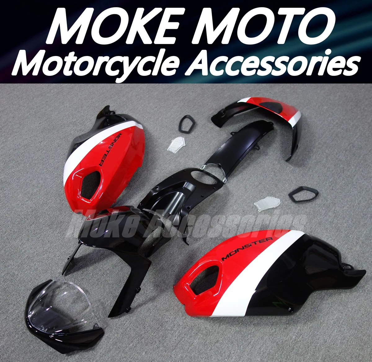 Moke moto Motorcycle Fairings Kit Fit For Monster 696/796/795/m1000/m1100 2009 2010 2011 Bodywork Set Injection Black Red