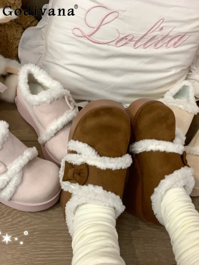

2025 New Winter Fleece-Lined Thick-Soled Platform Shoes Japanese Original Lolita Versatile Cute Warm Student Sweet Women's Shoes