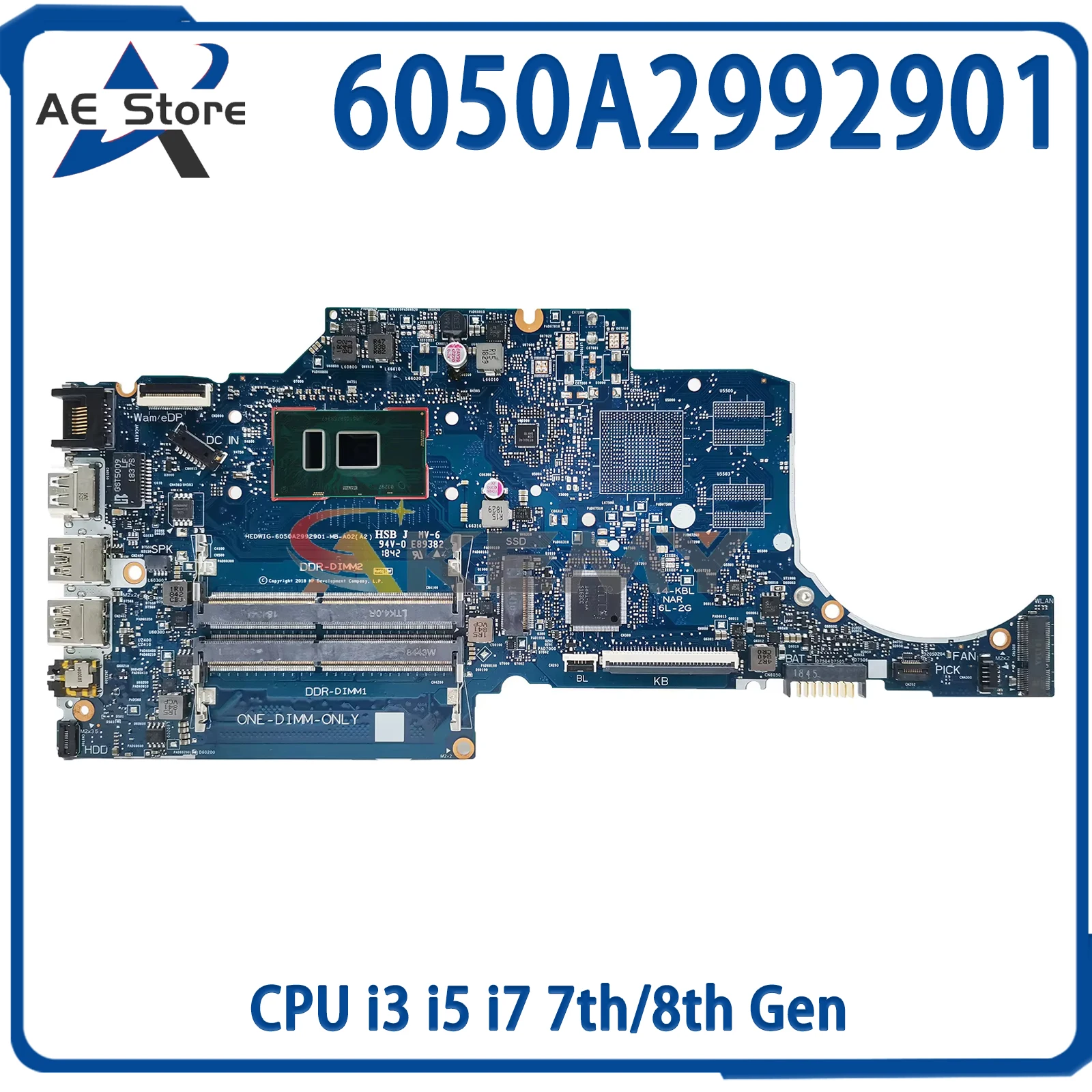 

AE 6050A2992901 Mainboard For HP 14-CF 14S-CF L24454-601 Laptop Motherboard CPU i3 i5 i7 7th/8th Gen 100% TEST OK