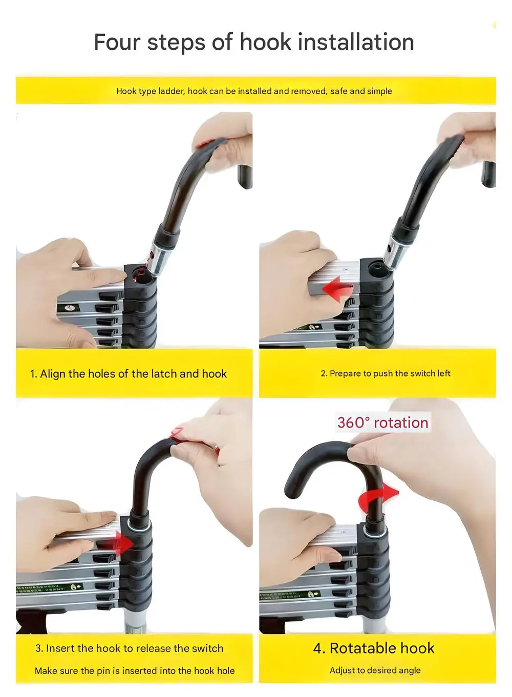 ステンレス鋼ハウス折りたたみはしご 360 回転可能なフック伸縮式折りたたみ伸縮はしご屋外ポータブル作業はしご