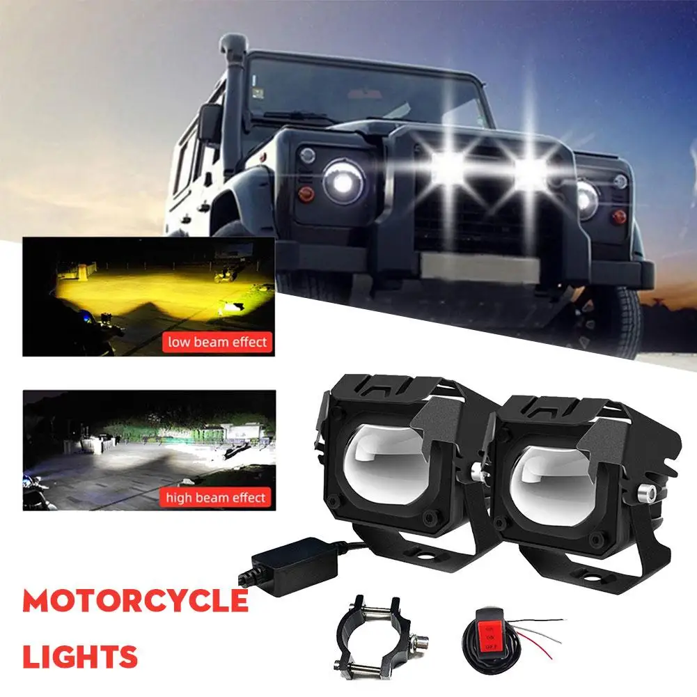 6000K Motorcycle Highlight Spotlights IP68 Waterproof DC Light LED 200W Spotlight Fog Headlights 12-65V General Two-color D3U2