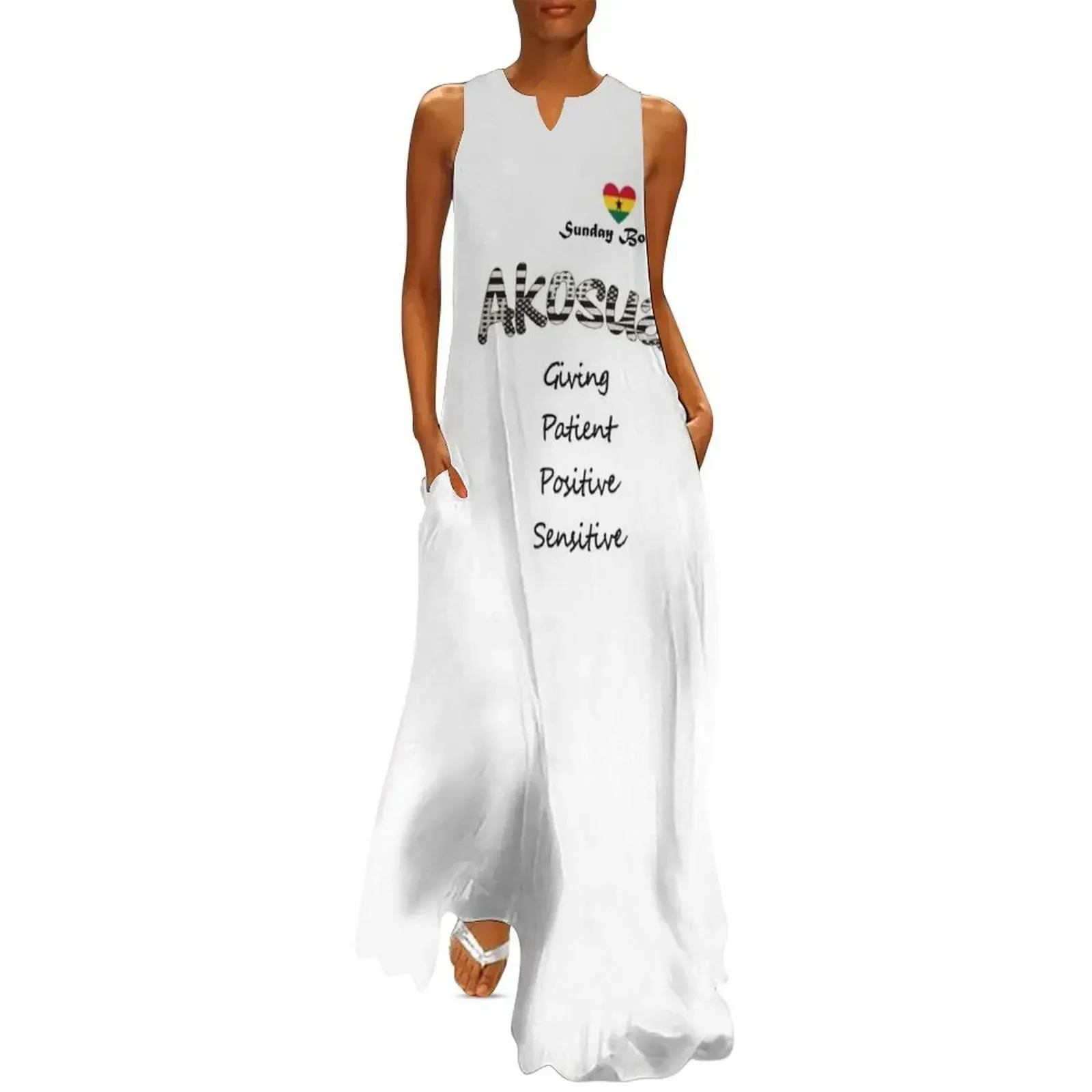 

Sunday Born Ghanaian Female Name 'Akosua' in black and white Long Dress elegant women's sets Dress