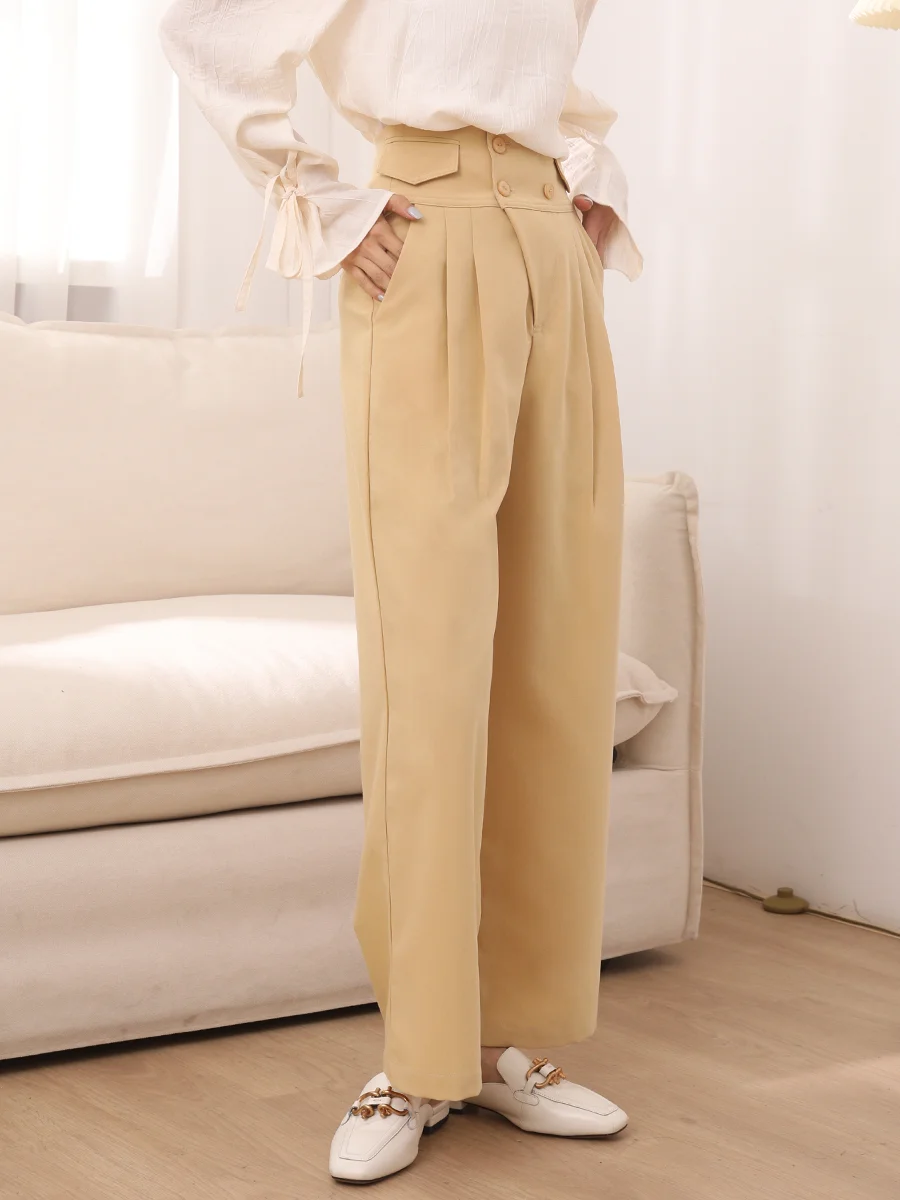 Pantaloni a Gamba Larga da Donna dal Design Originale, a Vita Alta, Morbidi e Drappeggiati, per Primavera e Autunno, Modellanti e Dritti