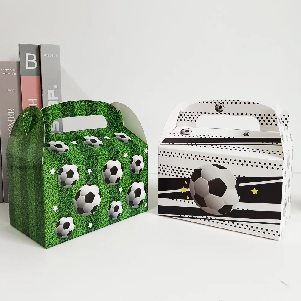 

12/24PCS Soccer Theme Party Treat Box with Handle Gift Box Birthday Party Candy Cookie Box Christmas Soccer Party Decoration