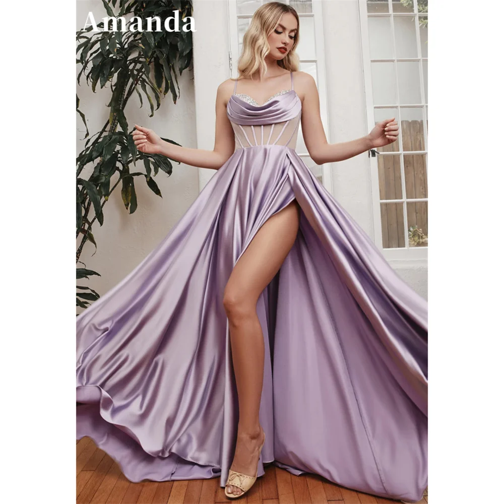 Amanda Purple Spaghetti Strap Evening Dress Silk Sequins On Chest Prom Dress 2023 A-line Party Dress فساتين مناسبة رسمية