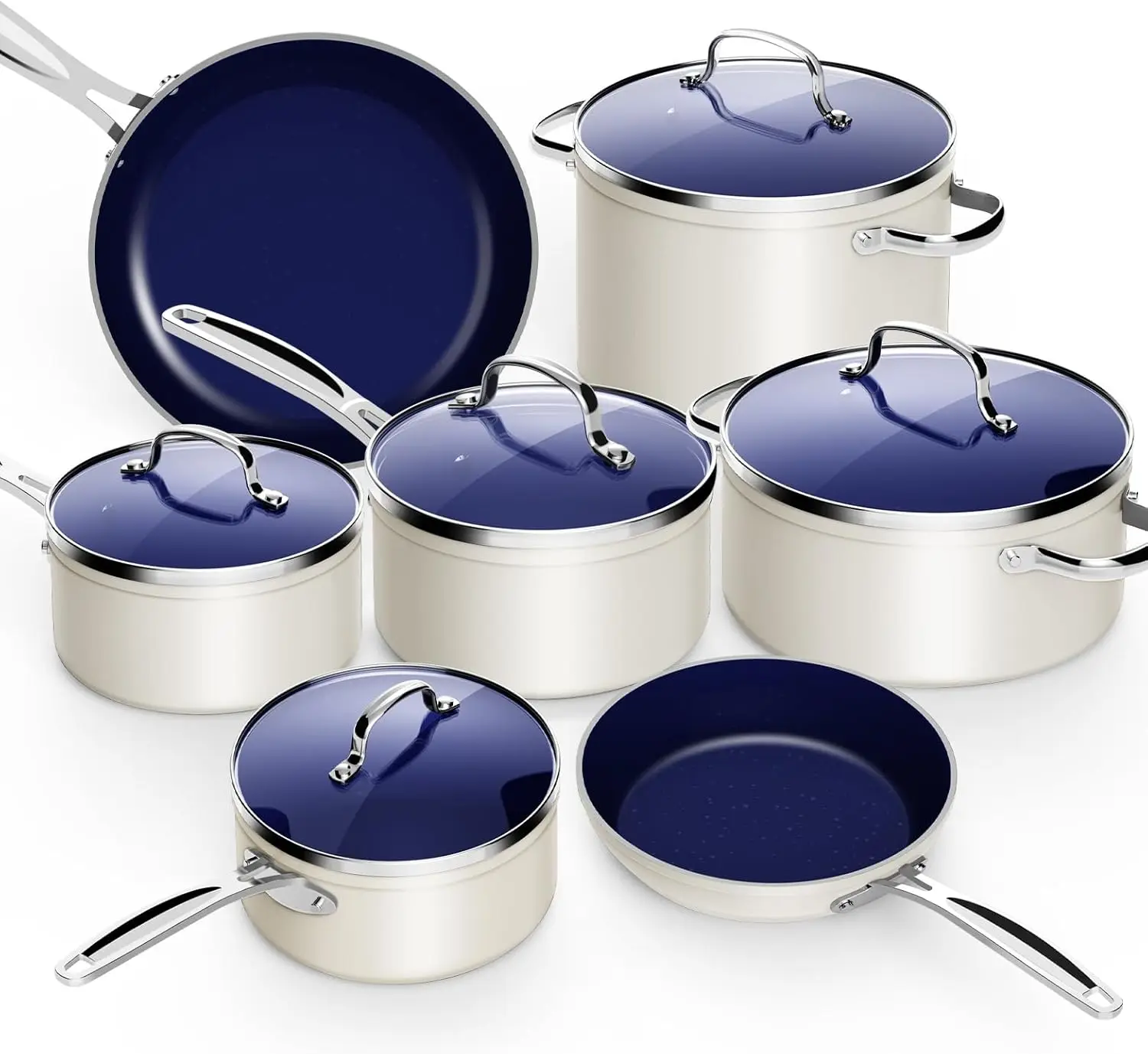 12Pc Forged Lightweight Cookware Set, G10 Healthy Duralon Ceramic Ultra Non-Stick Coating, Vented Tempered Glass Lids,