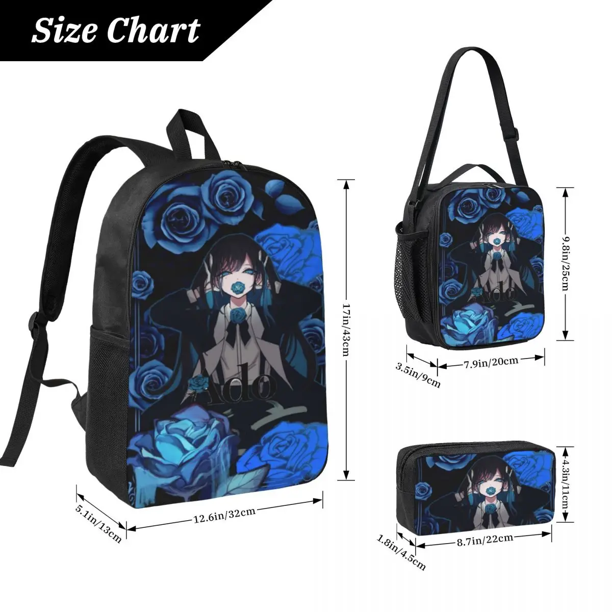3Pcs Ado WORLD TOUR Hibana｠ Theme Backpack Set for Girls Boys Pen Bags Bookbag Sets with Lunch Box For School Students Daypack