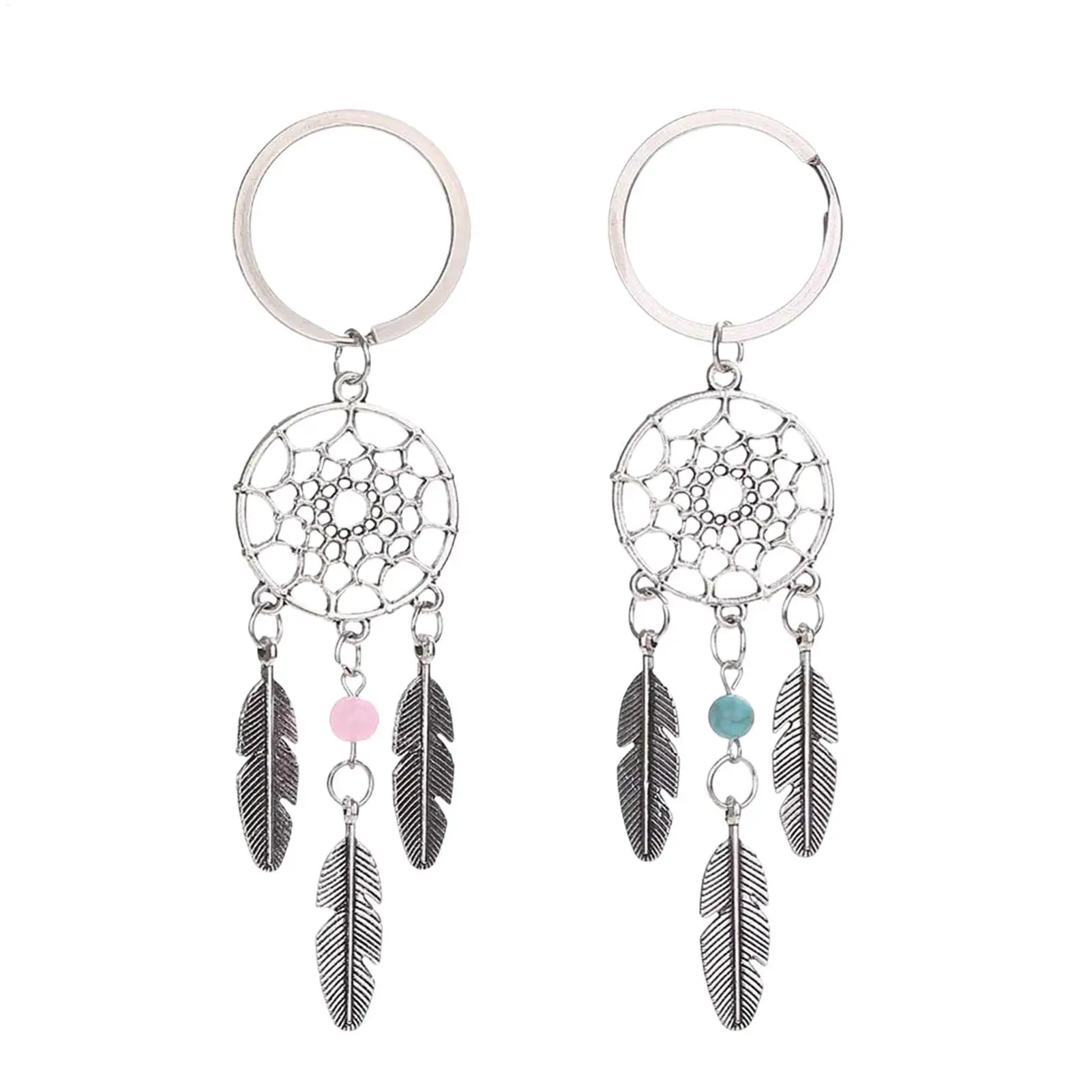 Dream Catcher Feathers Key Chain Tassels Tone Silver Color Keyring Keychain Gift For Women Lucky Decor For Bag