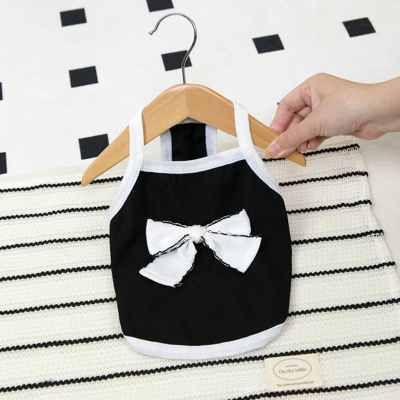 Black Bow Pet Clothing Breathable Dog Clothes Spring Summer Teddy Vest Puppy Casual T-Shirt Yorkshire Bottom Shirt