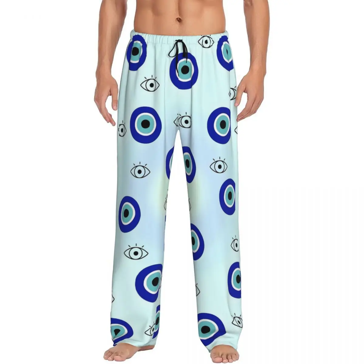 

Custom Nazar Evil Eye Pajama Pants for Men Symbol Amulet Lounge Sleep Stretch Sleepwear Bottoms with Pockets