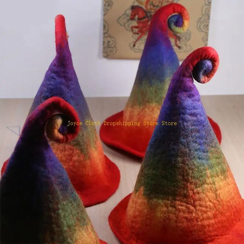 أزياء قوس قزح معالج قبعة الكنيسة الشعبية قبعة الساحرة الصوف هدايا الهالوين الحديثة 10CD #5