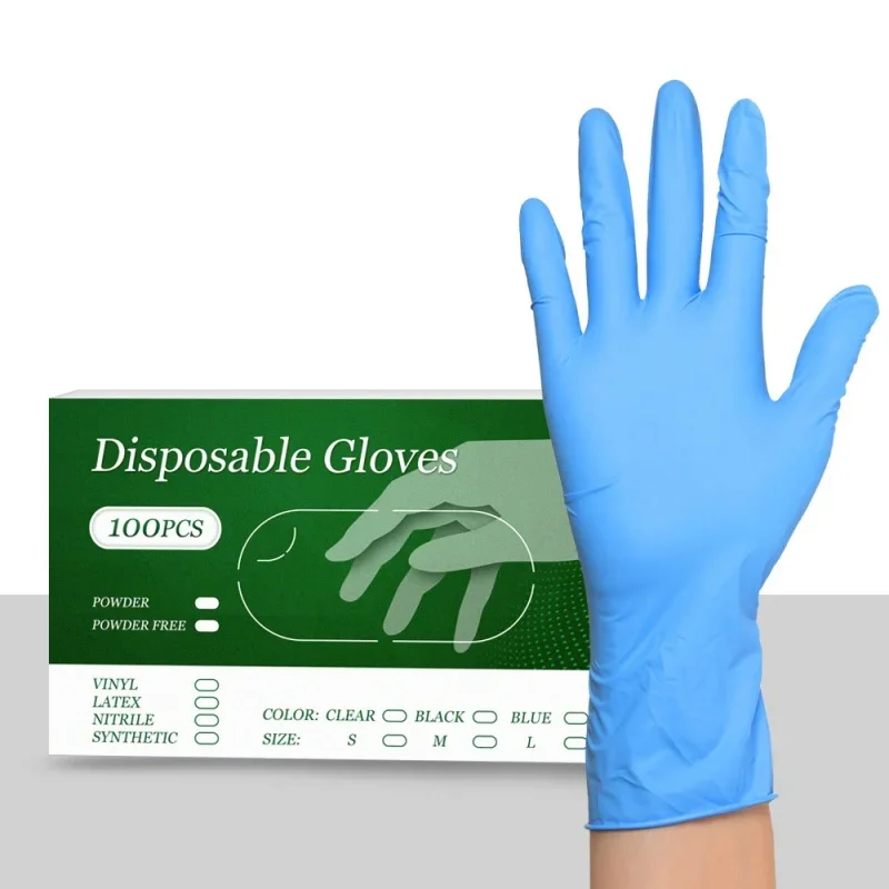 

100pcs Blue Pure Nitrile Gloves Disposable Gloves Laboratory Beauty Tattoo Kitchen Protection Household Cleaning Gloves