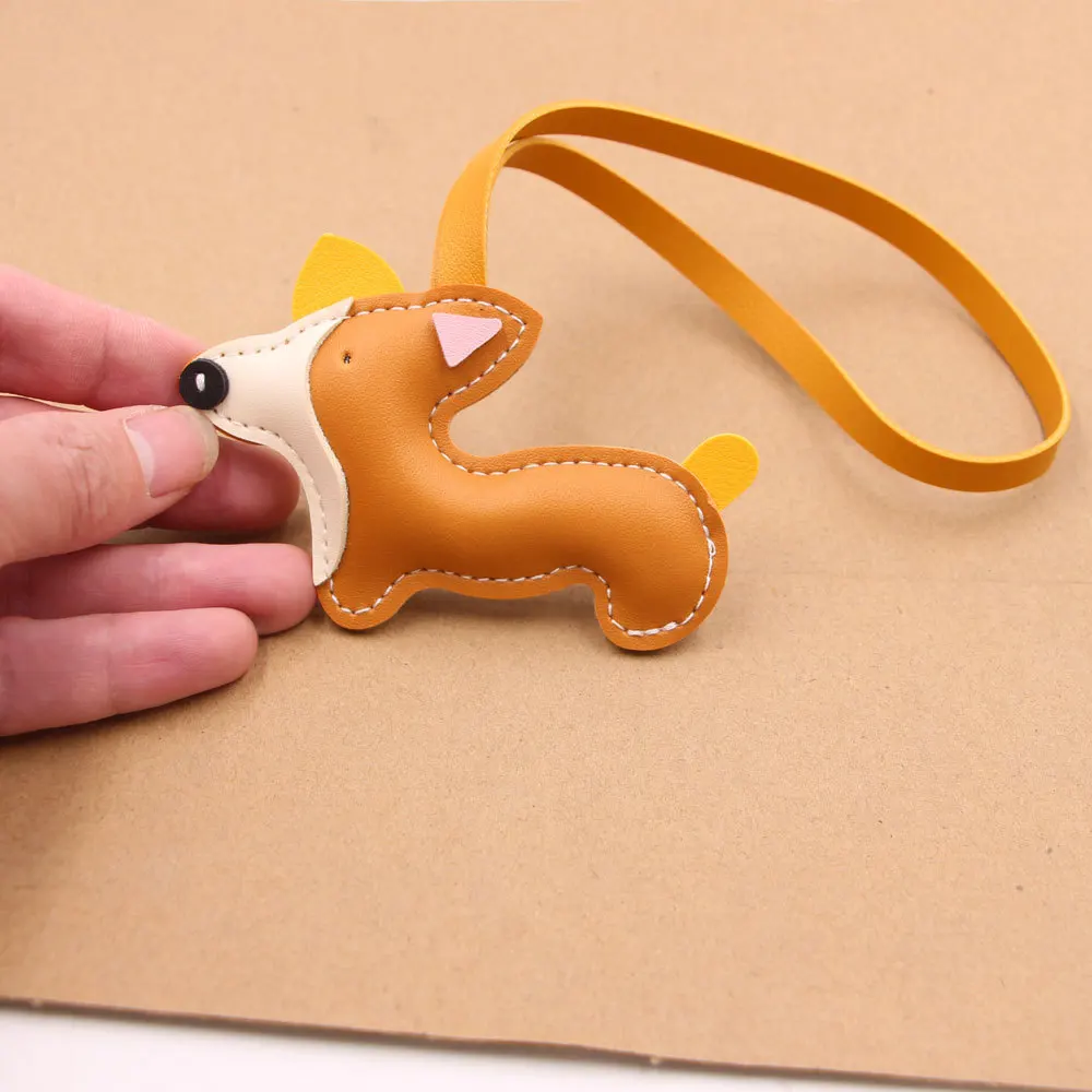 New Cute Multi-Layer Three-Dimensional Corgi Puppy Leather Fashion Luggage Pendant Cute Keychain