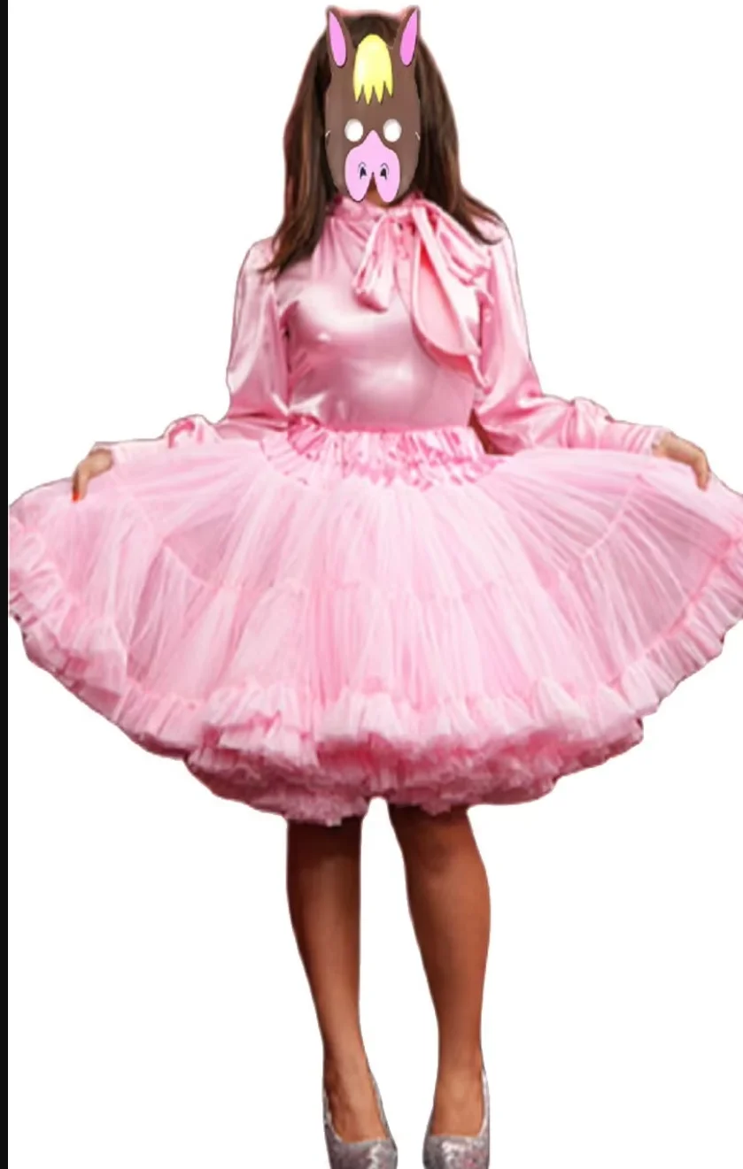 

French Hot Selling Sissy Pink Long Sleeved Fluffy Dress Gothic Maid Costume Customization