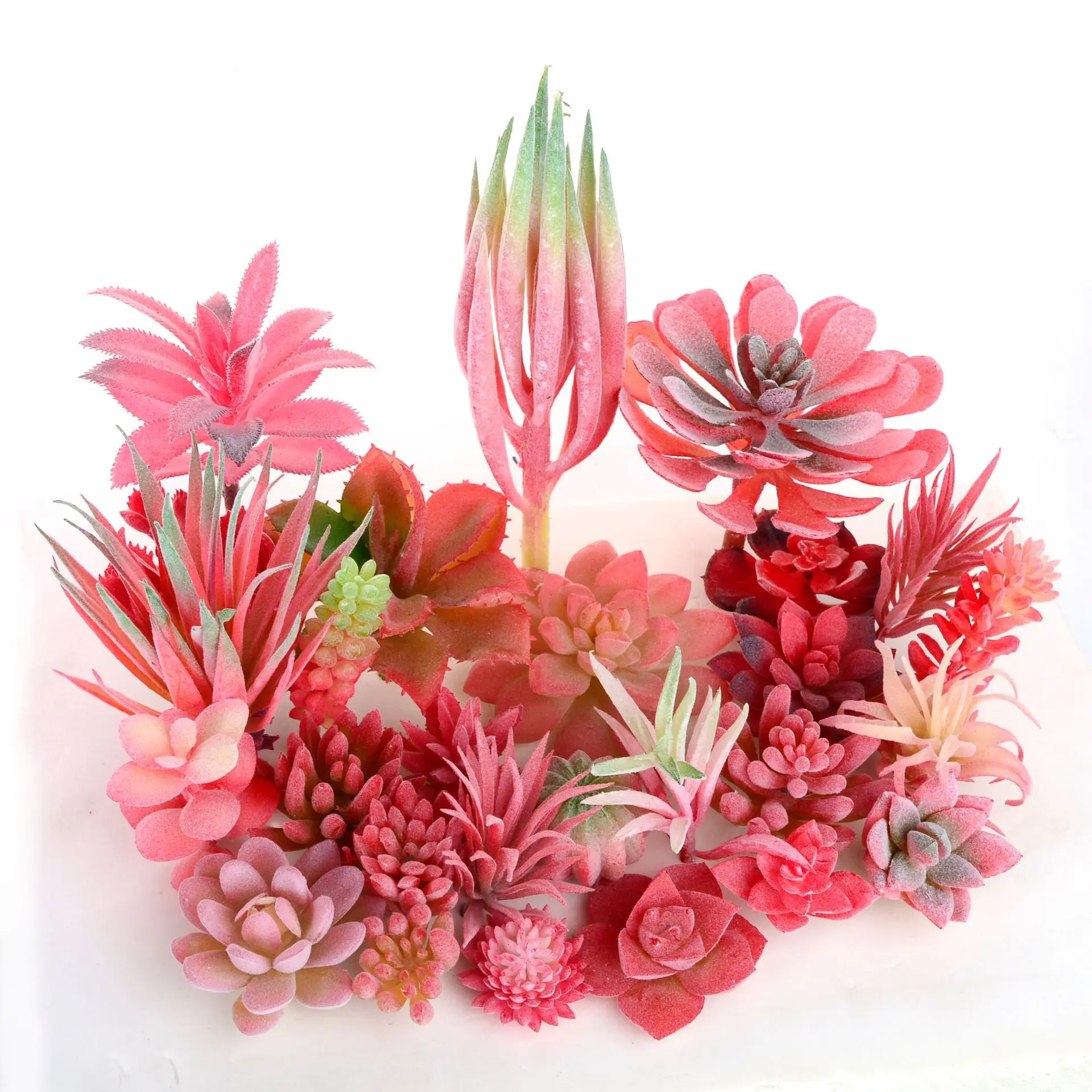 Red Pink Flocked Artificial Succulents Plants Home Bedroom Living Room Decoration Fake Plants Desktop Mini Bonsai