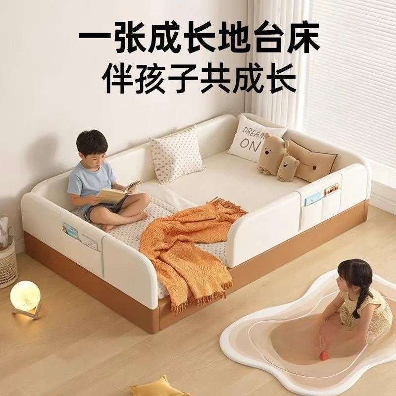 Bed with guardrail floor bed household solid wood bedroom small apartment new splicing floor bed