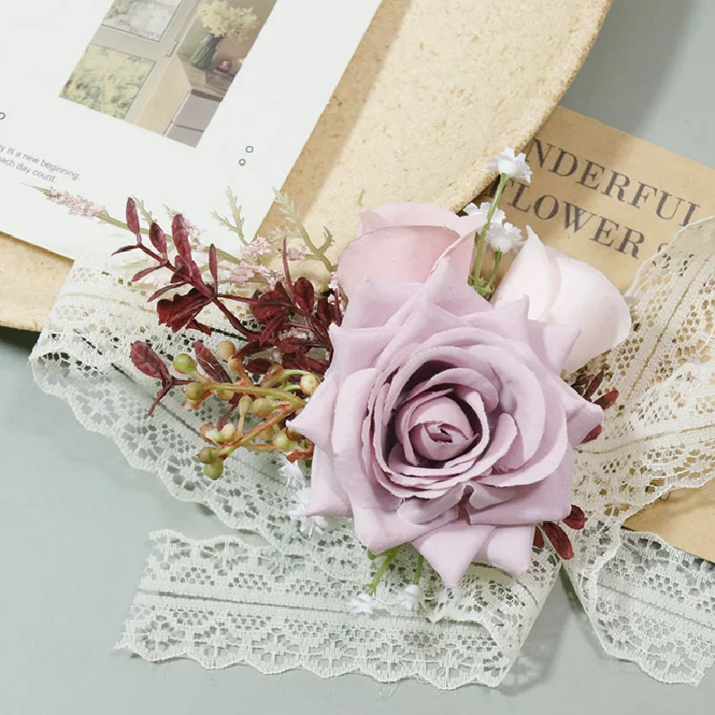 Ramillete de Boutonniere y muñeca para boda, suministros de boda, arte de flores de simulación, celebración de negocios, invitados de apertura, 473