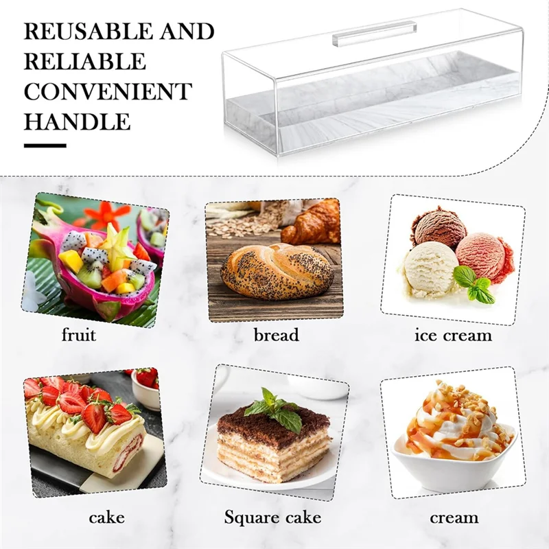 AB46-Acrylic Cake Holder Rectangular Serving Tray With Lid Marbleized Grain Cake Stand Rectangle Pastry Display - view 4