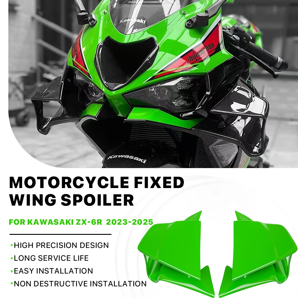 

Motorcycle Accessories ZX6R Wings Fixed Wind Wings For Kawasaki ZX 6R Ninja ZX-6R 2023-2025 Fairing Spoiler Winglet green