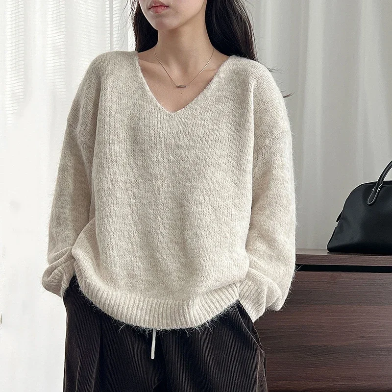 

Autumn Winter Chic Women's Pullover Sweater With Shawl Two-Piece Set Round Collar Long Sleeve Knitted Loose Top