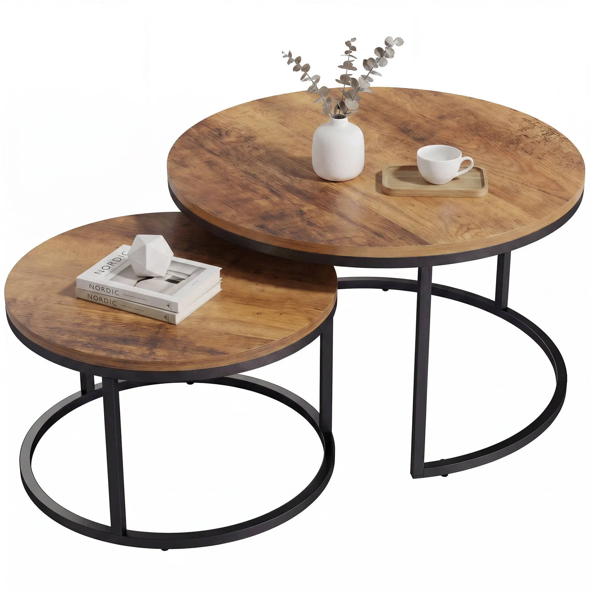 Homcom Set De 2 Mesas Redondas Nido Industriales Marrón — -50%, 49.98€ Coupon, from 49.98€ – 50% descuento – €49.98
