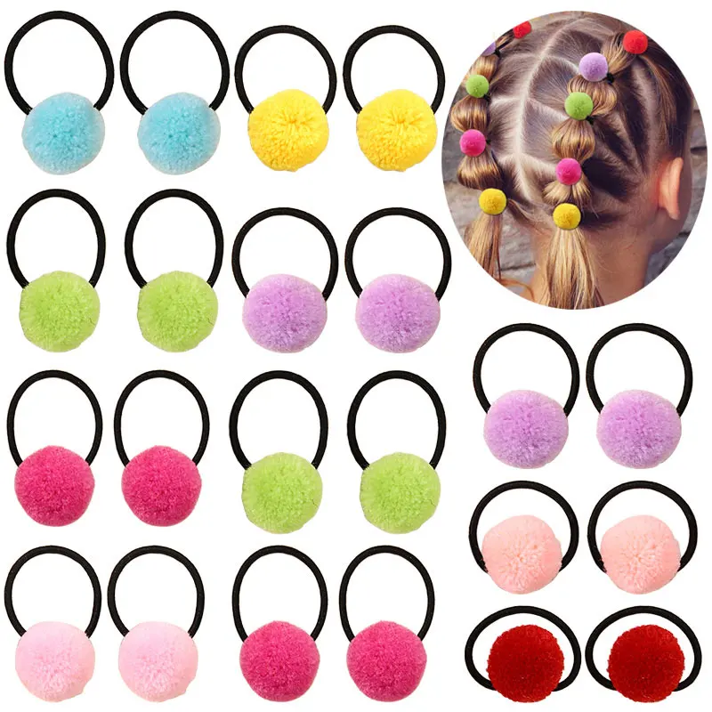 

16Pcs/Set Elastic Coral Fleece Ball Hair Bands For Kids Sweets Girl Rubber Scrunchie Girls Ponytail Holder Ties Hair Accessories