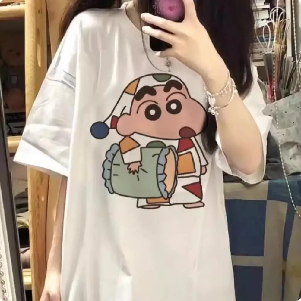 Crayon Shin Chan Pajamas Print Casual T Shirt Cute Anime Short Sleeve Tee for Men Women