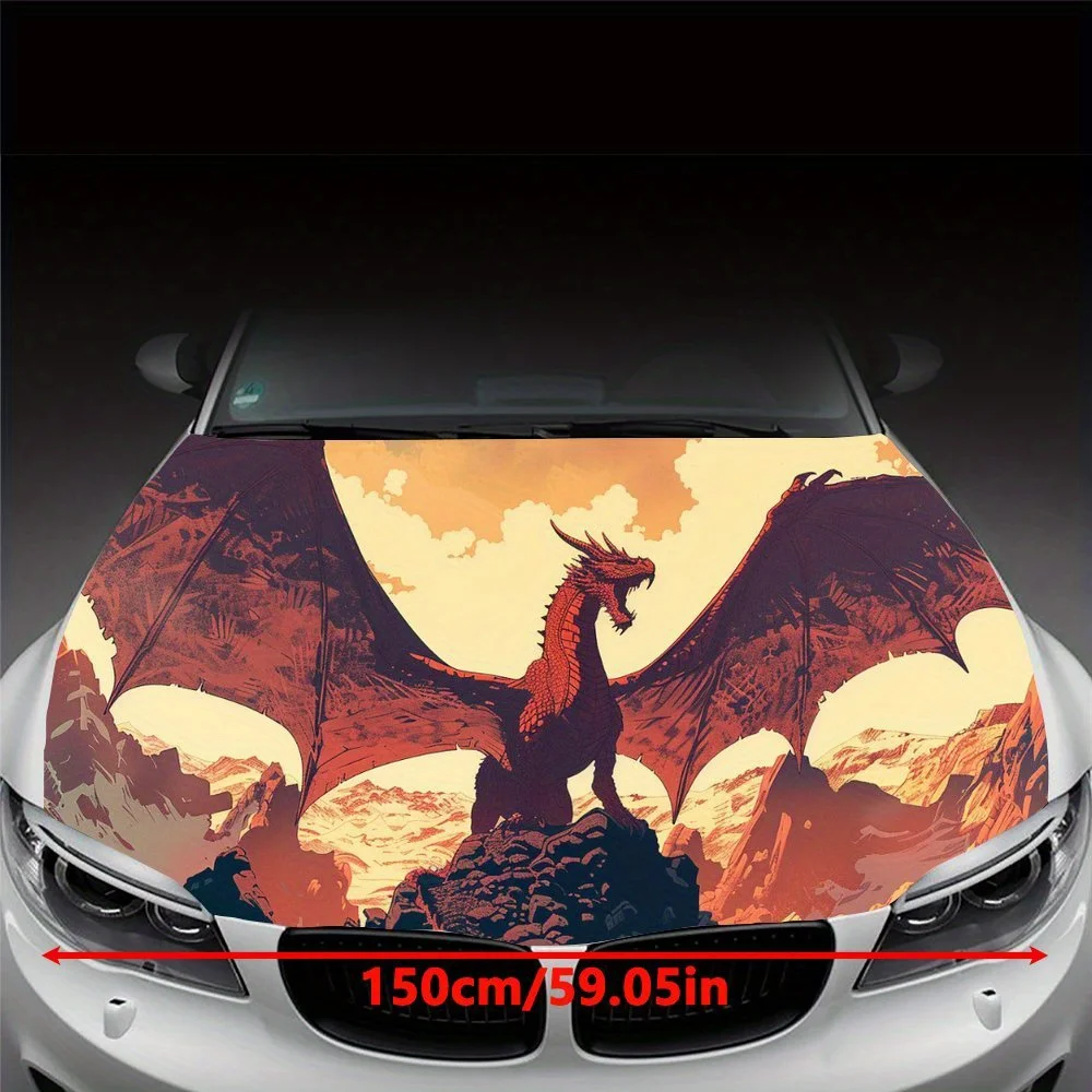 Dragon Spreads Wings Stands on Cliff Car Hood Wrap Color Vinyl Sticker Truck Graphic Bonnet Auto Accessories Decor Decal Gift