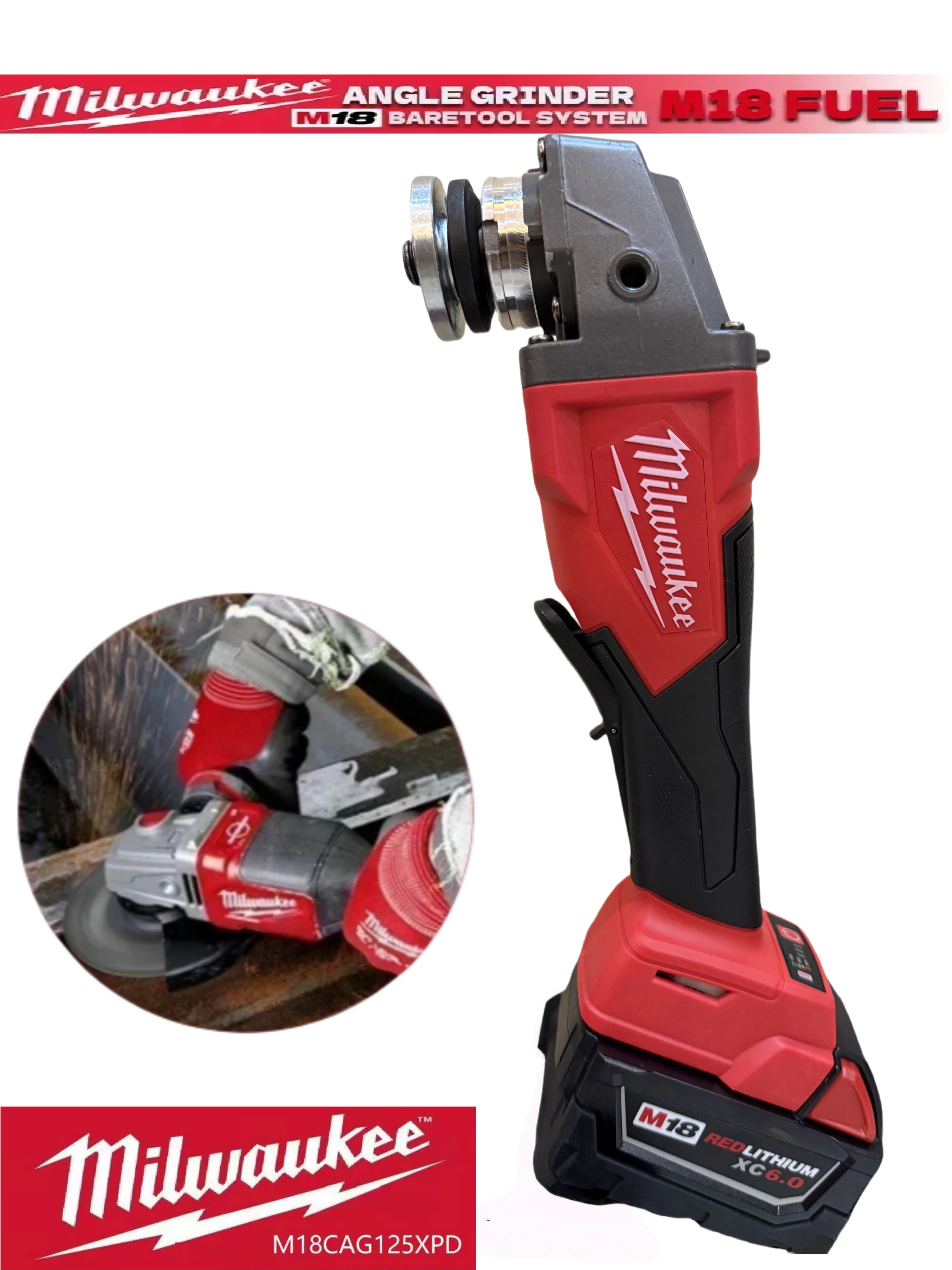 

Milwaukee 125mm Brushless Angle Grinder Polishing Cutting Machine No-Lock Paddle Switch Electric Cordless Power Tools.