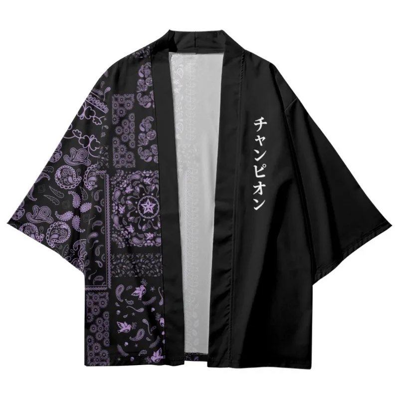 New Japanese Letter Print Traditional Kimono Men Women Cosplay Cardigan Yukata Shirt Japanese Samurai Haori Oversized 4XL 5XL