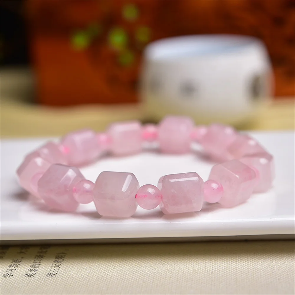 Natural Quartzo Rosa Cubo Talão Pulseira para Mulheres, Pedra de Cristal, Jóias da Moda, Presente de Cura Reiki, 10mm, 1Pc