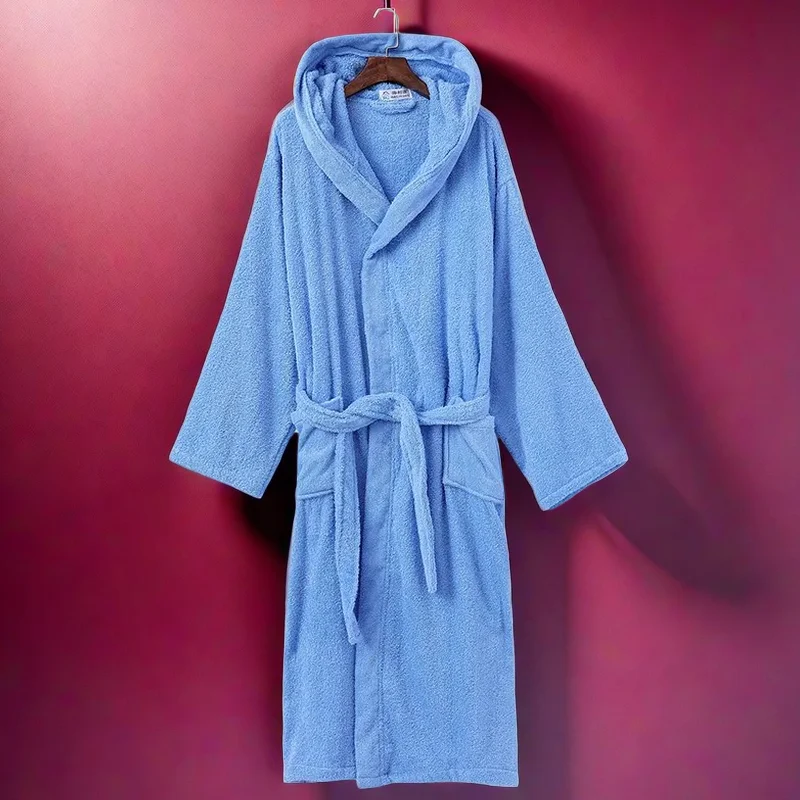 100% Cotton Women Bathrobe Solid Terry Dressing Gown Ladies Kimono Spring Autumn Unisex Absorb Water Bath Robe For Female 2024