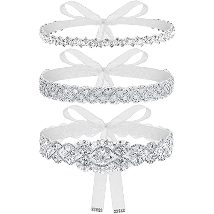 Sintege 3 Pcs Wedding Dress Belts Rhinestone Bridal Sash Belts Crystal Ribbon Sash for Women Bridal Bridesmaid